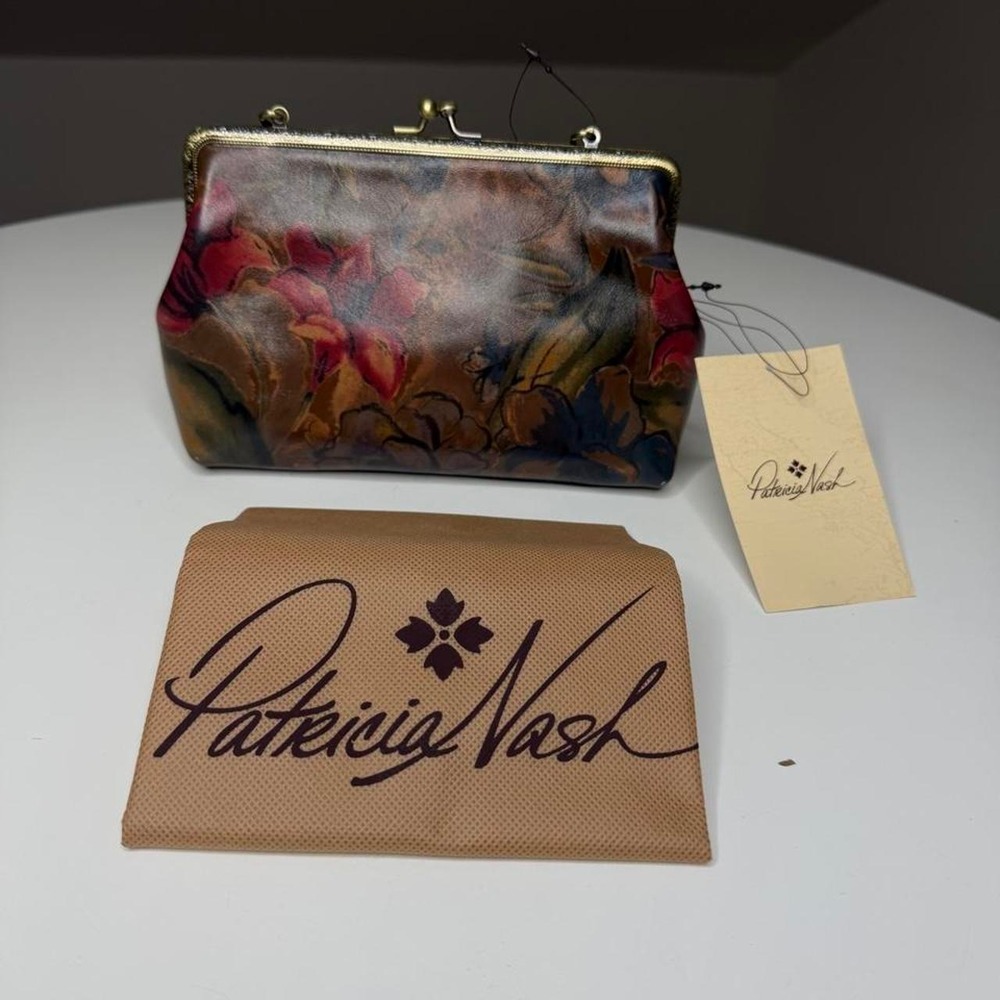 Patricia Nash Borrriana Sienna Sunset Floral Leather Kiss Lock Crossbody Bag NWT